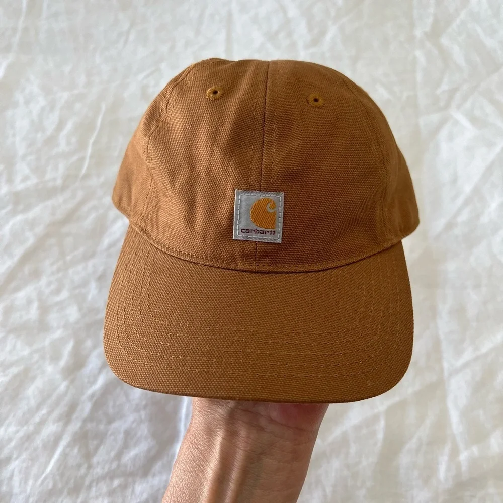 Carhartt Infant Stretch Elastic Back Hat Brown Solid Logo Patch 6 Panel - Picture 1 of 7